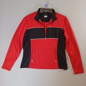 Nike Dri-FIT Womens Large Red Black Quarter Zip Pullover Training Jacket L